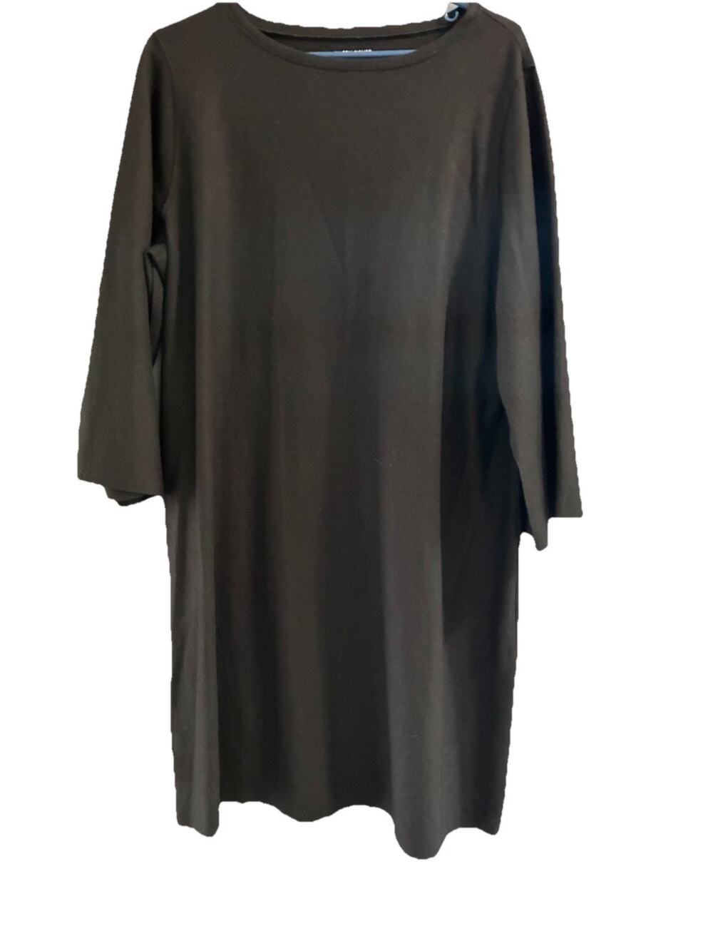 Eileen Fisher Black 100% Wool Split Bell Sleeves Shift Minimalist Dress Large